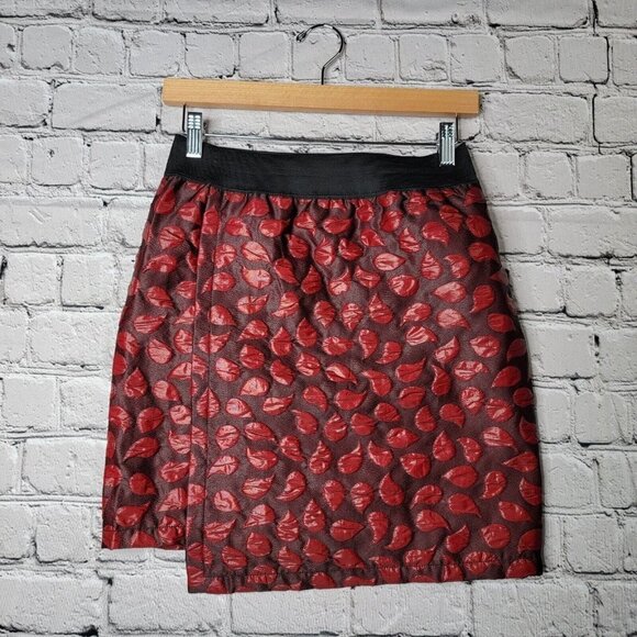 JiJil Black Red Metallic Popcorn Print Straight Mini Skirt Size S - Picture 1 of 10